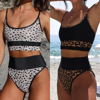 Backless Bikini Moterims Padalinta Maudymosi Kostiumėlį Leopard 