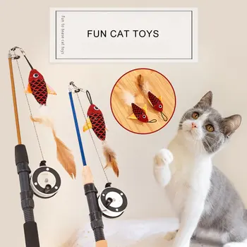Bagažo Katė Žaislas Žuvų Tipas Teleskopinis Plunksnos Funny Cat Stick Pet Žaislas Katė Juostos Imitavimo Meškere