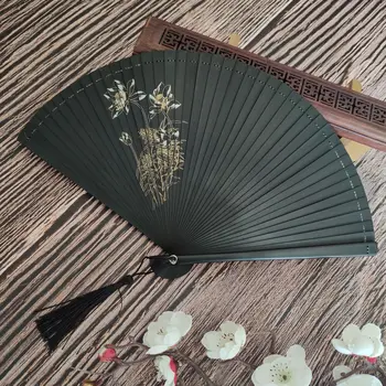 Bambuko ventiliatorius dažų moterų lankstymo ponios nacionalinės klasikinio stiliaus tuščiaviduriai bambuko high-end dovana