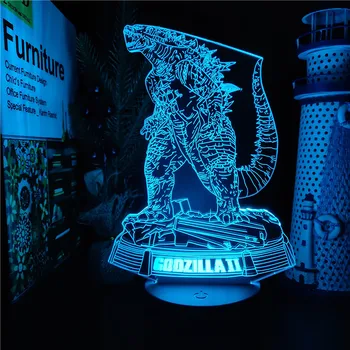 Bandai Godzilla Gojira 3D ANIME LEMPA Led pagrindiniai kištukiniai naktinių lempų lizdai 7 Spalva Keičiasi Godzilla vs Kong lampara Led vidaus Apdaila