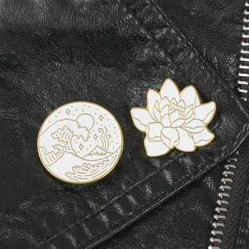 Banga ir Lotus Emalio Sagės Mygtuką Kaiščiai drabužių maišą Paprastas Balto Aukso Ženklelis Mados Mergaitė Papuošalai Dovana draugams