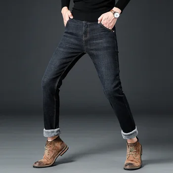 BAO SHAN 2021 žiemos vilnos storas šiltas prekės ruožas džinsai klasikiniai kišenėje jaunimo vyrų įrengtas slim straight džinsinio džinsus