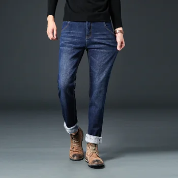 BAO SHAN 2021 žiemos vilnos storas šiltas prekės ruožas džinsai klasikiniai kišenėje jaunimo vyrų įrengtas slim straight džinsinio džinsus