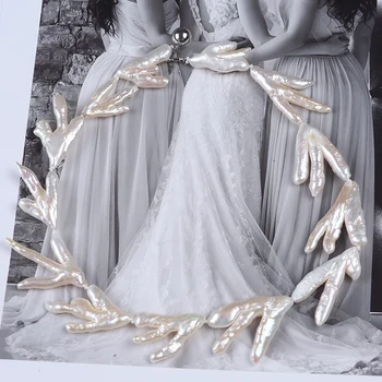 Baroko Netvarkingų Nagų Formos Baltos Spalvos Natūralių Gėlavandenių Perlų Vėrinį