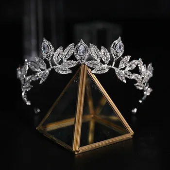 Baroko Prabanga Geometrinis Kristalų Nuotakos Rožančiai Kubinis Cirkonis Karūna Kalnų Krištolas Inscenizacija Diadem Headpieces Vestuvių Plaukų Aksesuarai