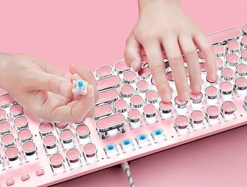 Basaltech Mechaninė Žaidimų Klaviatūra ir Pelė Combo, Retro Steampunk Mašinėle Stiliaus su LED Apšvietimu 104-Raktas Mėlyna Jungiklis Rožinė
