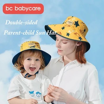 BC Babycare dvipusis Tėvų-vaikų Saulės Skrybėlę Vasarą Spausdinti Vaikai Bžūp Unisex Beach Merginos Reguliuojamas Kibirą Skrybėlės UV Apsauga