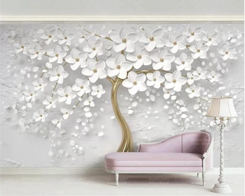 Beibehang 3d tapetai Baltas slyvų freskos TV sienos fone sienos kambarį, miegamąjį, TV foną, sienų tapetai, sienų ir 3 d