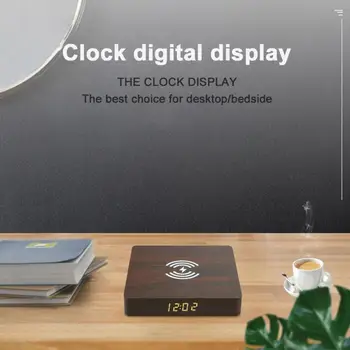 Belaidžio Kroviklio Šiuolaikinių Medinių Medienos Skaitmeninis LED Elektros Skaitmeninis Laikrodis, Greitai Qi Bevielio Įkrovimo Pagalvėlę Stotis 