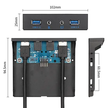 Besegad 2-Port USB 3.0 Priekinis Skydelis Diskelį Bay Didelės Spartos 20 Pin USB Hub Laikiklis su HD Audio 3.5 mm Ausinių Mikrofonas Sąsaja