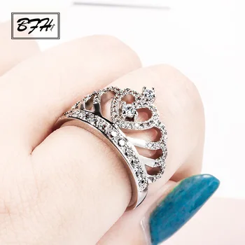BFH 2019 Karšto Mados Vestuvėms Meilės Žiedai Moterims Prabangių Sužadėtuvių Skanėstas Sidabro Spalva Crystal Crown Piršto Mūvėti Žiedą Papuošalai