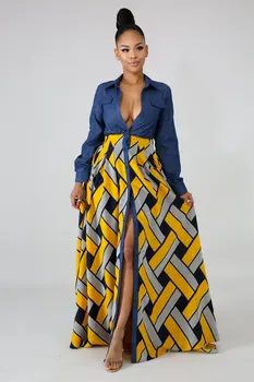 Big Swing Afrikos Maxi Suknelės Moterims Džinsinio Kratinys Rūbeliai Suknelė Mados Elegantiškas Afrikos Dizainas Šalis Suknelė Vestidos 2021 Naujas