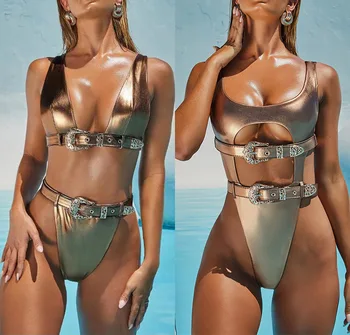 Bikini 2020 m. Europos ir Amerikos Karšto Stiliaus Mados Ponios Padalinta maudymosi kostiumėlį Sexy Hot Aukso Diržas Bikini Moterims