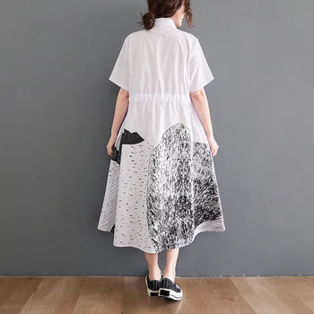 Black Print Modelio Marškinėliai Suknelė Moterims Korėjos Mados Varčios Trumpas Rankovės Atsitiktinis Palaidų Derliaus Vasaros Suknelė Elegantiškas Drabužius 2021