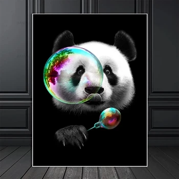 Black White Lion Panda Drobė Meno Aliejaus Tapybai Šiuolaikinio Gyvūnų Plakatas Spaudinių Sienos Nuotrauka Už Kambarį Namo Apdaila Cuadros