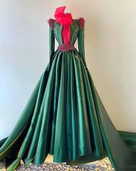 Blizgučiai Kamuolys Suknelė Moterims Vakare Chalatai Arabų Stiliaus Ilgomis Rankovėmis Raukiniai Plius Dydis Aukšto Kaklo Kristalai Lentjuostės Suknelės