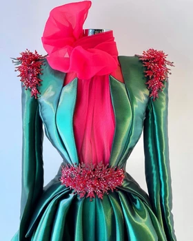 Blizgučiai Kamuolys Suknelė Moterims Vakare Chalatai Arabų Stiliaus Ilgomis Rankovėmis Raukiniai Plius Dydis Aukšto Kaklo Kristalai Lentjuostės Suknelės