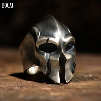 BOCAI naujas nekilnojamojo s925 sterlingas sidabro spartan vyras žiedas vieno žiedo retro mados asmenybės rankų darbo kaukolės žiedas Žmogus