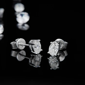 BOEYCJR 925 F spalvos, Ovalo formos, supjaustyti 0.5 ct 4*6 mm Moissanite VVS Fine Jewelry Diamond Stud Auskarai Su sertifikatu Moterų Fift