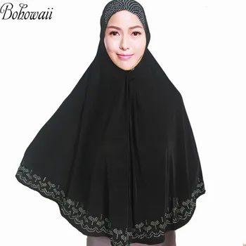BOHOWAII Mados Malda Hijab Femme Musulman Abaja Dubajus Turkijos Musulmonų Jilbab Ramadanas Cirkonio Hidjab Ilgai Rait Šalikas