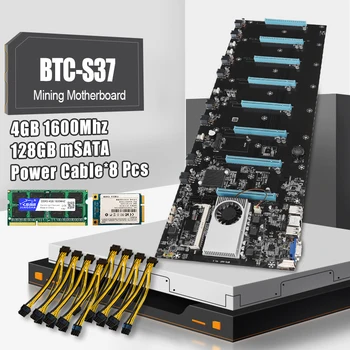 BTC-S37 Mašina Kasybos Plokštę 8 CPU Bitcoin Kriptografijos Etherum Rinkinys Su 4 GB DDR3 1 600mhz RAM 1037U 128 GB MSATA SSD Maitinimo Kabelis