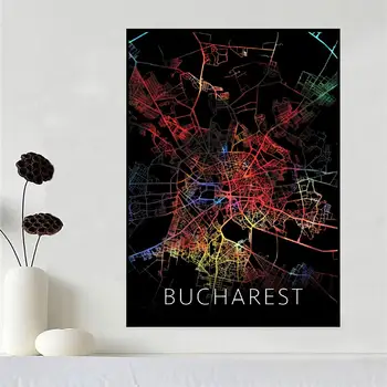 Bukarešte (Rumunija Akvarelės Juoda Miesto Žemėlapį Drobė Sienos Menas Spausdinti Modernus Plakatas Sienos Nuotraukas Kambarį Dekoro