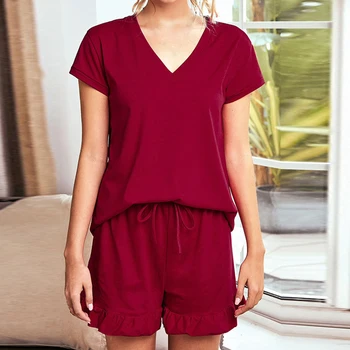 CALOFE Naujas Mielas Pajimas Moterų Kietas Sleepwear Pajama Nustatyti, 2021 M. Vasarą trumpomis Rankovėmis Pižamą Ponios Plius Dydžio naktiniai drabužiai