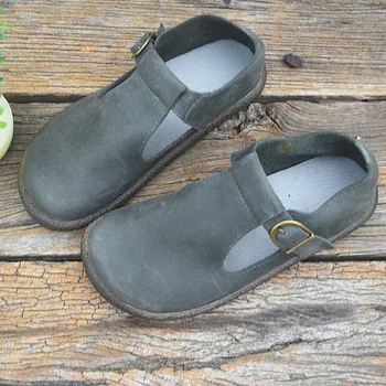Careaymade-Naujus natūralios odos Rankų darbo karvės odos vieno batai Retro T-formos bateliai big toe batai moterų avalynė plokščiu dugnu