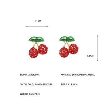 Carvejewl Korėja dizaino red cherry stud auskarai žalias lapas emalio bling kalnų krištolas mielas auskarai moterims mergina papuošalai karšto pardavimo