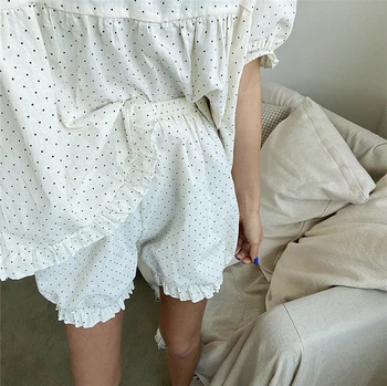 CBAFU polka dot pižama nustatyti moterys vasarą 2 dalių komplektas namų drabužių sluoksniuotos rankovėmis viršų ruffles šortai sleepwear kostiumas korėja stiliaus M755