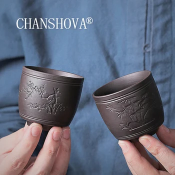 CHANSHOVA 120ml skersmens Tradicinės Kinų stiliaus Raudonos Molio Graviravimas modelis teacup Kavos puodelio, puodelis Rankų darbo Keramikos arbatos rinkinys H431