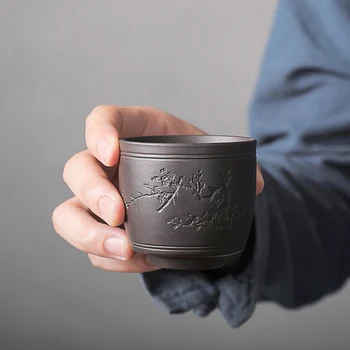 CHANSHOVA 120ml skersmens Tradicinės Kinų stiliaus Raudonos Molio Graviravimas modelis teacup Kavos puodelio, puodelis Rankų darbo Keramikos arbatos rinkinys H431