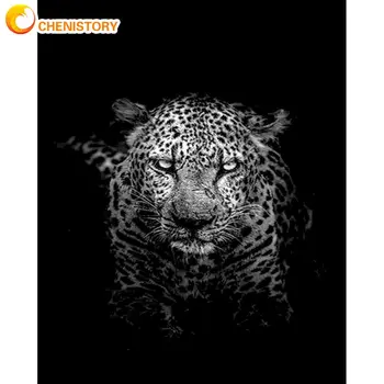 CHENISTORY Juodas Leopardas Gyvūnų Aliejaus Tapybos Numerių Komplektai Suaugusiems, Vaikams, Namų Puošybai 60x75cm Rėmo Sienos Akrilo Skausmas
