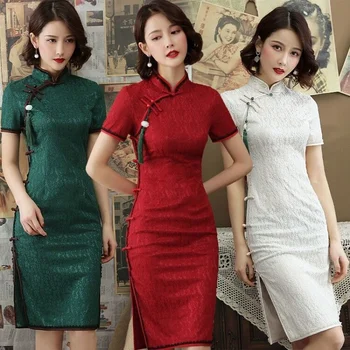 Cheongsam Qipao Suknelė Elegantiškas Modernus 2021 Kinijos Tradicinės Cheongsams Seksualus Qipao Raudonos Suknelės, Plius Dydis Rytų Vestuves