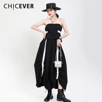 CHICEVER Atsitiktinis Suknelė Moterims Aikštėje Apykaklę, Trumpas Sluoksniuotos Rankovėmis Aukštos Juosmens Linijos, Kulkšnies Ilgio Suknelės Moterys Mados 2021 Banga