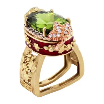 CHUHAN Prabanga Aukso Vainikas Rose Gold Leaf Gėlių Lapų Didelis Ovalo Supjaustyti Olivīns Žiedą Vestuvinį Žiedą, Moterų Nuotakos Papuošalai