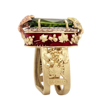 CHUHAN Prabanga Aukso Vainikas Rose Gold Leaf Gėlių Lapų Didelis Ovalo Supjaustyti Olivīns Žiedą Vestuvinį Žiedą, Moterų Nuotakos Papuošalai