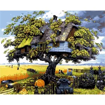 Cioioil-W622 Fantazijos medžio namas Frameless Nuotraukas Tapybos Numeriai Handpainted Ant Drobės 