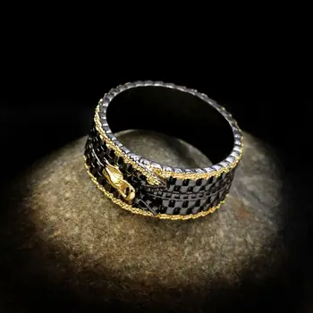 CIZEVA Derliaus Perdėti Papuošalai Moterų Kianitas 925 Sterlingas Sidabro Žiedai Retro Juodojo Aukso Užpildytas Kokteilis Žiedai