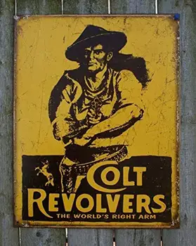 Colt Revolver Alavo Ženklas Vyras Urvas Garažo Signalizacijos Sistema, Rankoje Pistoletas Pistoletas Vakarų Metalinės Sienos Ženklai Salė, Garažas Plakatas Alavo Ženklas