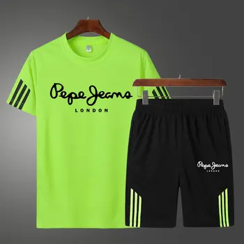 Conjunto de 2 piezas de ropa deportiva para hombre, chándal, camisetas, pantalones cortos, traje de playa, verano, 2021