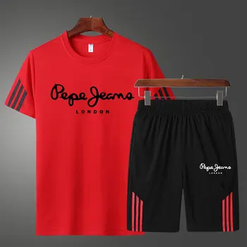 Conjunto de 2 piezas de ropa deportiva para hombre, chándal, camisetas, pantalones cortos, traje de playa, verano, 2021