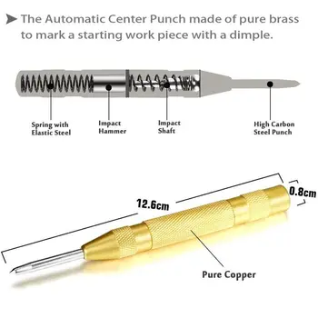 Countersink Grąžtai Centras Punch Įrankių Rinkinys, Automatinė Punch + Hex Karka Penkių Menčių Chamfering Grąžtas + Lankstus Extentional