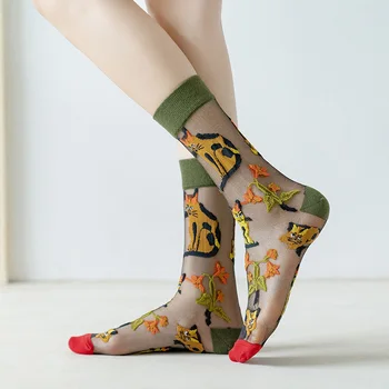 Crystal Šilko Kūrybos Prancūzija Gėlių Mados Moterų Kojinės Patogus Atsitiktinis Slaptas Harajuku Kojinės Woemn Calcetines Mujer