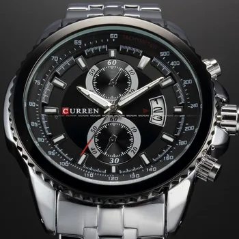 CURREN 8082 Prabangos prekės sporto laikrodis vyrams, Kvarciniai Laikrodžiai Auto Data Suknelė laikrodį kariniai laikrodžiai vyras visą plieno žiūrėti