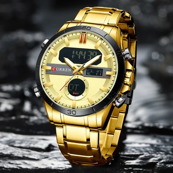 CURREN Naujas Mados Aukso Laikrodžiai Vyrams Chronograph Sporto Skaitmeninis vyriški Žiūrėti Šviesos Vandeniui Vyrų Laikrodis Relogio Masculino