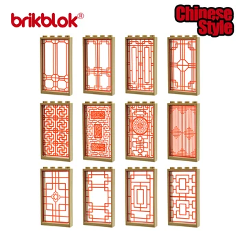 Custom Kinų Stiliaus Elementų, Raudonos Spalvos Atspausdintas Langų Stiklai SS Mūrinis Pastato Blokus Žaislų Kūrėjas Apdailos 1x4x6 Miestas Namai
