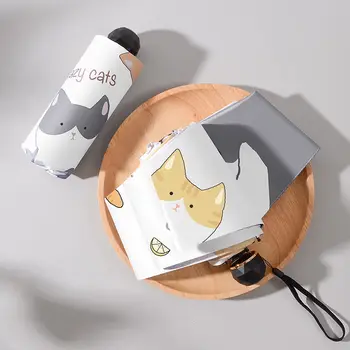 Cute Cat Mini ir Automatinis Skėtis 8 Šonkaulių Vėjo Aišku, Skėčiai nuo Lietaus, Moterims, Vaikams, nuo Saulės UV apsauga, Skėtis Skėtis Lauko