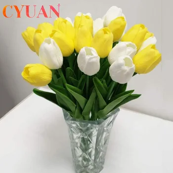 CYUAN Tulpių Dirbtinių Gėlių Nekilnojamojo Touch Dirbtinių Puokščių Netikrą Gėlių, Vestuvių Dekoravimas Gėlėmis Namų Garen Apdaila