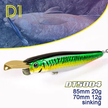D1 WTD Viršų vandens masalo Metalo Lūpų nuskendo popper 85mm 20g 70mm 12g Ilgai liejimo Natūralių spalvų dirbtinis masalas žvejybai
